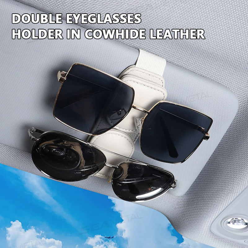 SEAMETAL Car Glasses Clip Leather Card Holder Magnetic Sun Visor Organizer