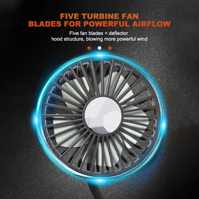 USB Car Fan for Backseat 3 Speeds Headrest Electricfan with LED Lights