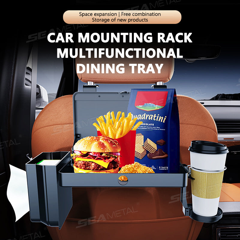 SEAMETAL Plastic Car Backseat Organizer with Foldable Tray, Cup Holder, Trash Can