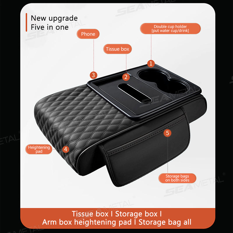 SEAMETAL 5 In 1 Car Armrest Cover Center Console Organizer Tissue Box Cup Holder