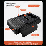 SEAMETAL 5 In 1 Car Armrest Cover Center Console Organizer Tissue Box Cup Holder