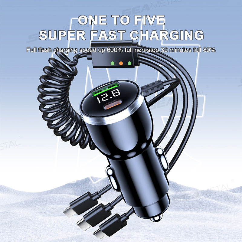 SEAMETAL PD Type C QC3.0 Car Charger with 3 In 1 Fast Charging Cable