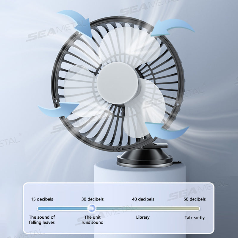 SEAMETAL 12V/24V USB Car Dashboard Cooling Fan with Suction Cup Single Head Fan 360 Degree All-Round Auto Cooler