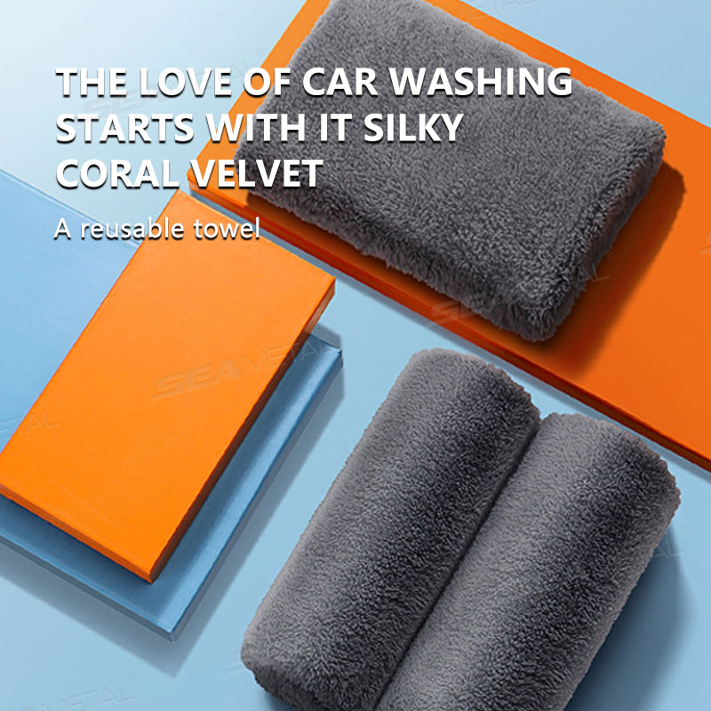 SEAMETAL 500GSM Car Wash Towel Cleaning Cloth Rag Thickened Coral Fleece Microfiber Towel Car Detailing Care Tools