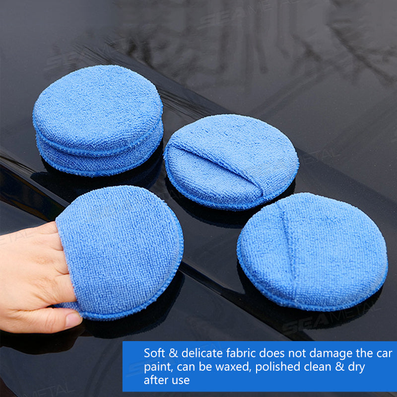 5Pcs Car Waxing Polish Sponges 5 Inch Car Detailing Wax Applicator Pads Round Pocket Microfiber Foam Sponges Car Cleaning Tools