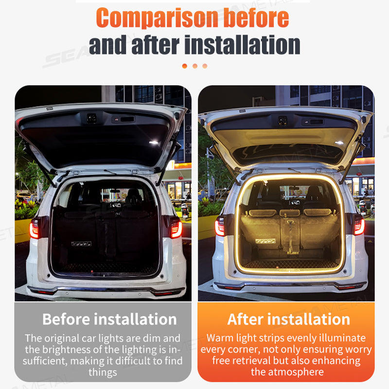 SEAMETAL Car Trunk Lighting Atmosphere Light Modified Universal High Brightness LED Wiring-free Trunk Light Strip