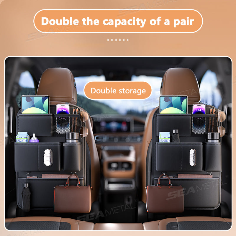 SEAMETAL Large Capacity PU Leather Car Seat Back Organizer with Tissue Holder