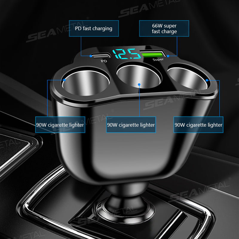 SEAMETAL 5 In 1 66W PD Car Cigarette Lighter Adapter Super Fast Charging Phone Charger
