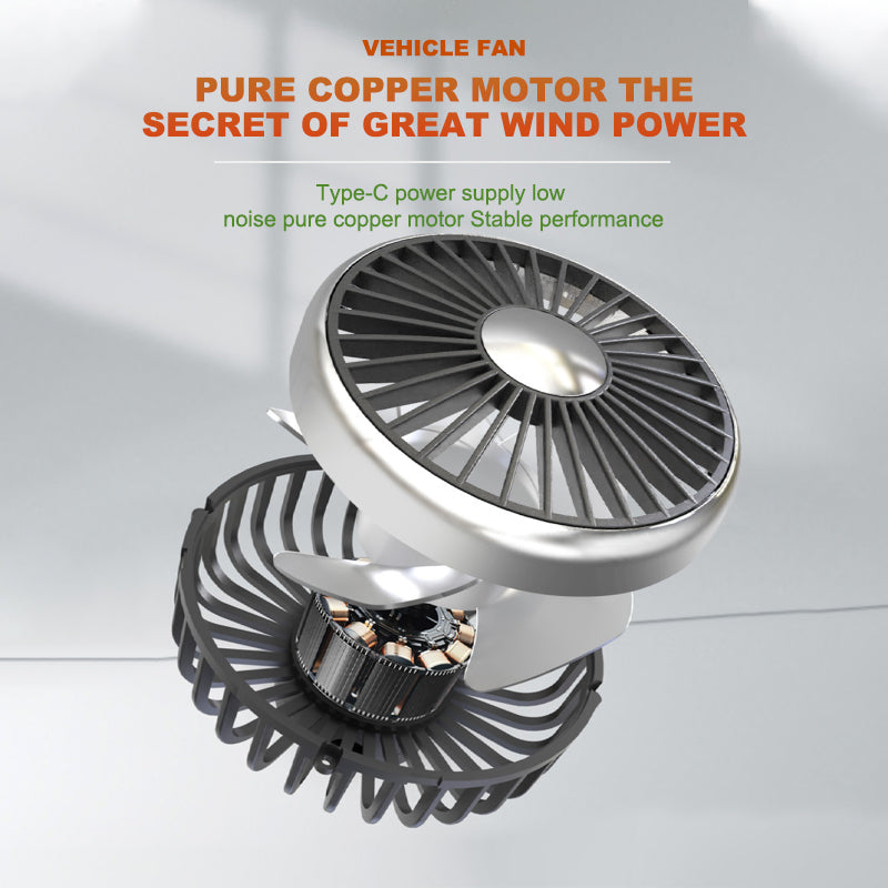 USB Car Fan for Backseat 3 Speeds Headrest Electricfan with LED Lights