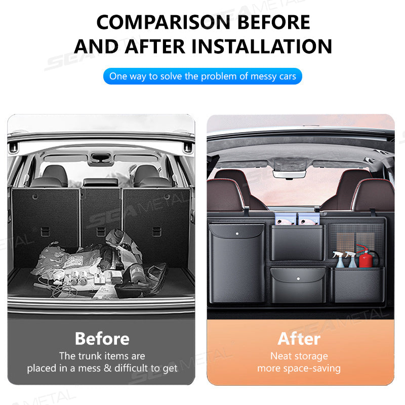 SEAMETAL Universal Car Trunk Organizer Large Capacity Leather Rear Seat Storage Cargo Rack Removable Seat Back Hanging Organizer