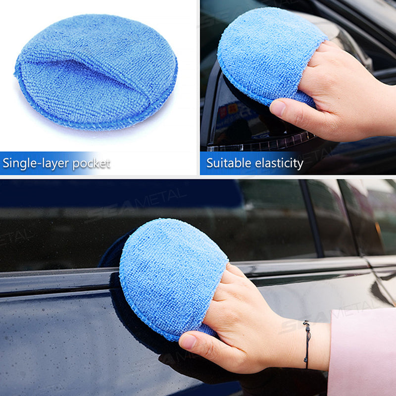 5Pcs Car Waxing Polish Sponges 5 Inch Car Detailing Wax Applicator Pads Round Pocket Microfiber Foam Sponges Car Cleaning Tools