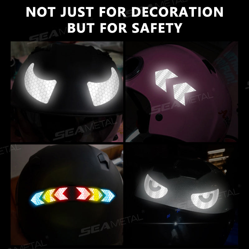SEAMETAL Reflective Stickers Motorcycle Helmet Decal Arrows Eyes Wings Devil Horns Waterproof Night Warning Sign Exterior Parts