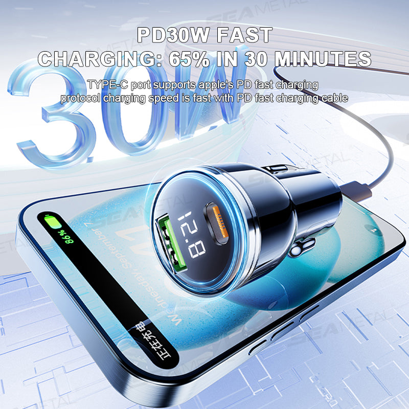 SEAMETAL PD Type C QC3.0 Car Charger with 3 In 1 Fast Charging Cable