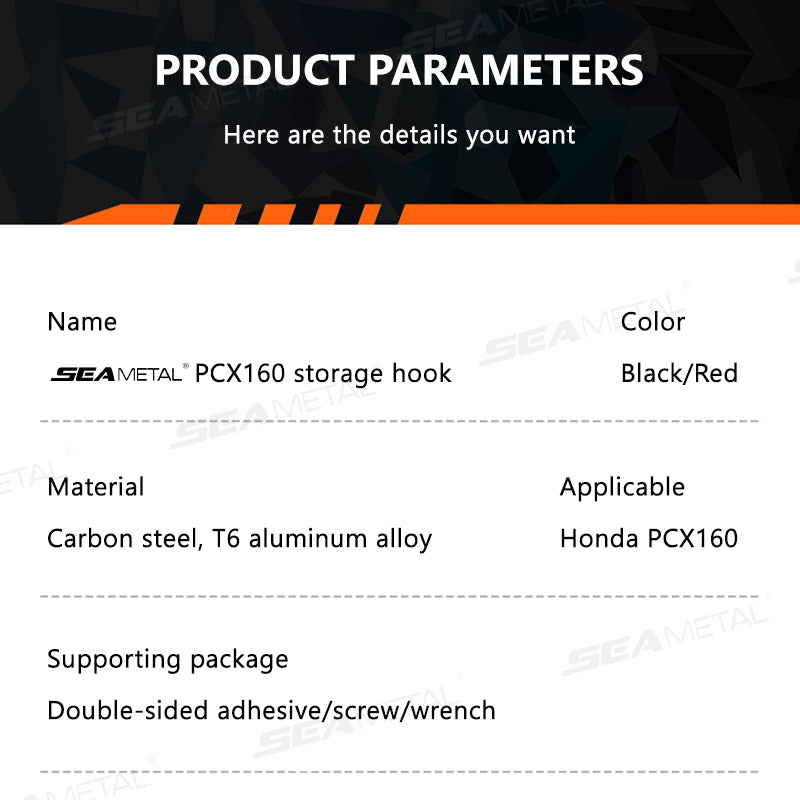 SEAMETAL Honda PCX160 Modified Double Hook Stainless Steel Storage Hook Luggage Motorcycle Accessories