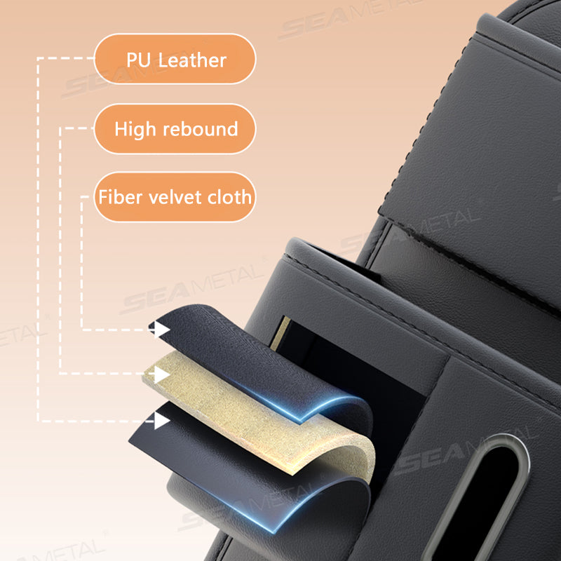 SEAMETAL Large Capacity PU Leather Car Seat Back Organizer with Tissue Holder