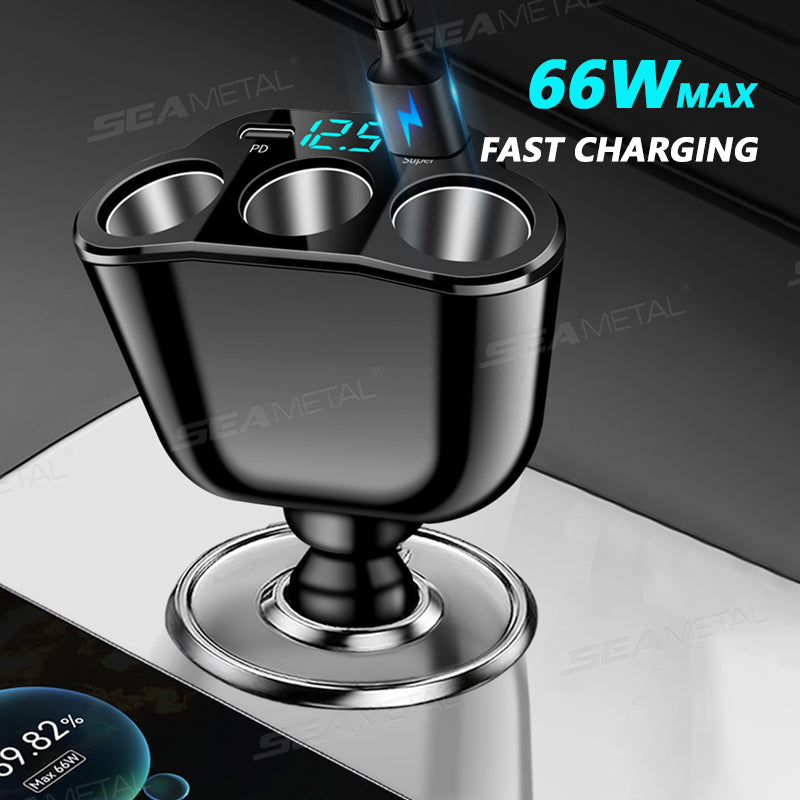 SEAMETAL 5 In 1 66W PD Car Cigarette Lighter Adapter Super Fast Charging Phone Charger