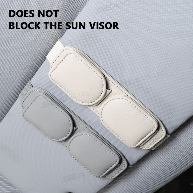 SEAMETAL Car Glasses Clip Leather Card Holder Magnetic Sun Visor Organizer