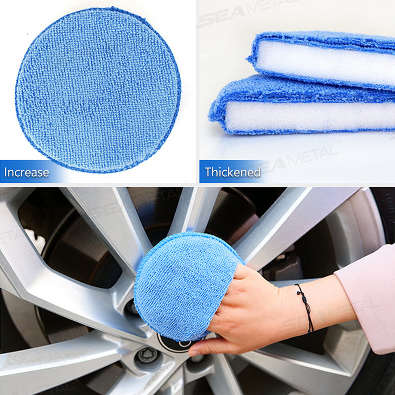 5Pcs Car Waxing Polish Sponges 5 Inch Car Detailing Wax Applicator Pads Round Pocket Microfiber Foam Sponges Car Cleaning Tools