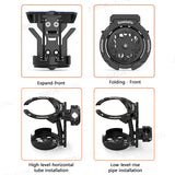 SEAMETAL Foldable Turntable Motorcycle Cup Holder CNC Metal Anti-Vibration Water Cup Bracket Kettle Holder Modified Accessories