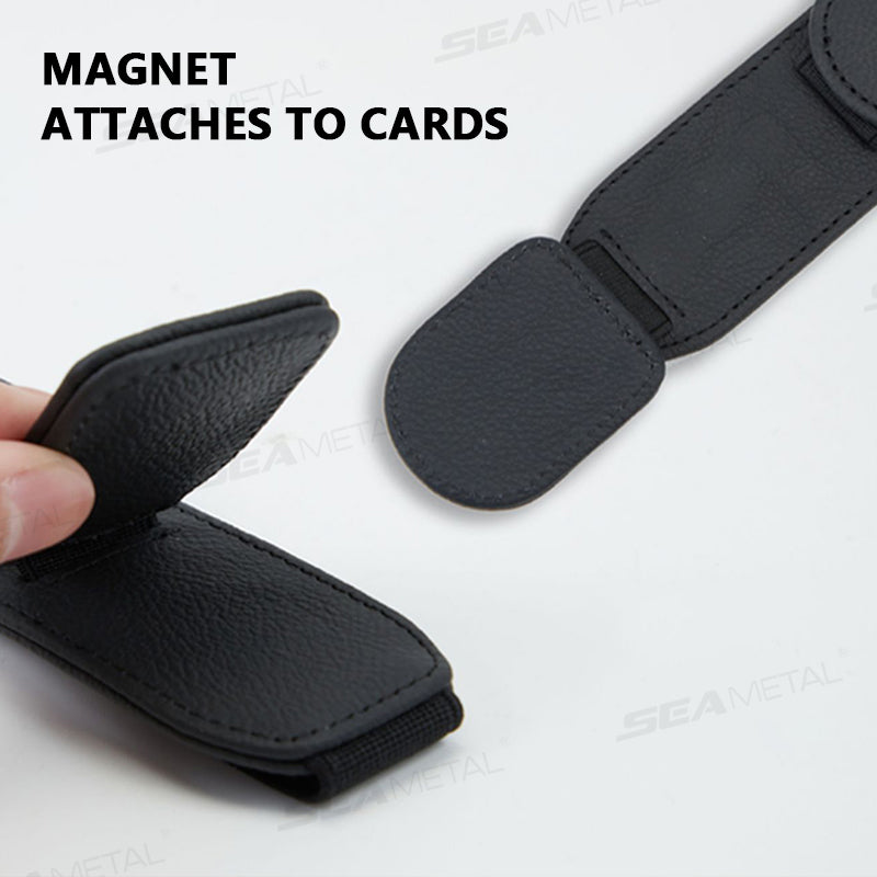 SEAMETAL Car Glasses Clip Leather Card Holder Magnetic Sun Visor Organizer