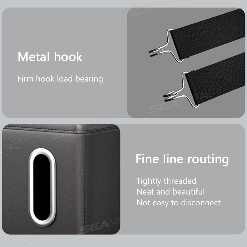 SEAMETAL Large Capacity PU Leather Car Seat Back Organizer with Tissue Holder