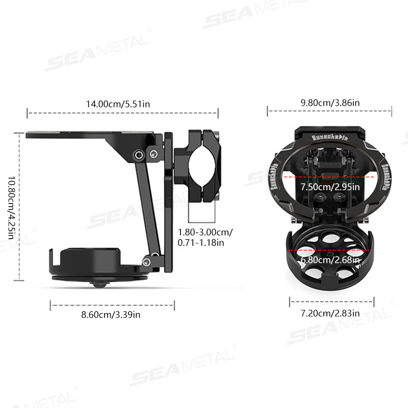 SEAMETAL Foldable Turntable Motorcycle Cup Holder CNC Metal Anti-Vibration Water Cup Bracket Kettle Holder Modified Accessories