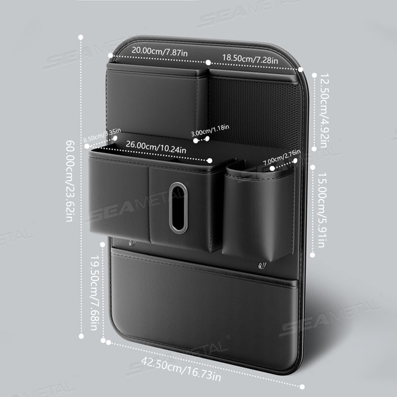 SEAMETAL Large Capacity PU Leather Car Seat Back Organizer with Tissue Holder