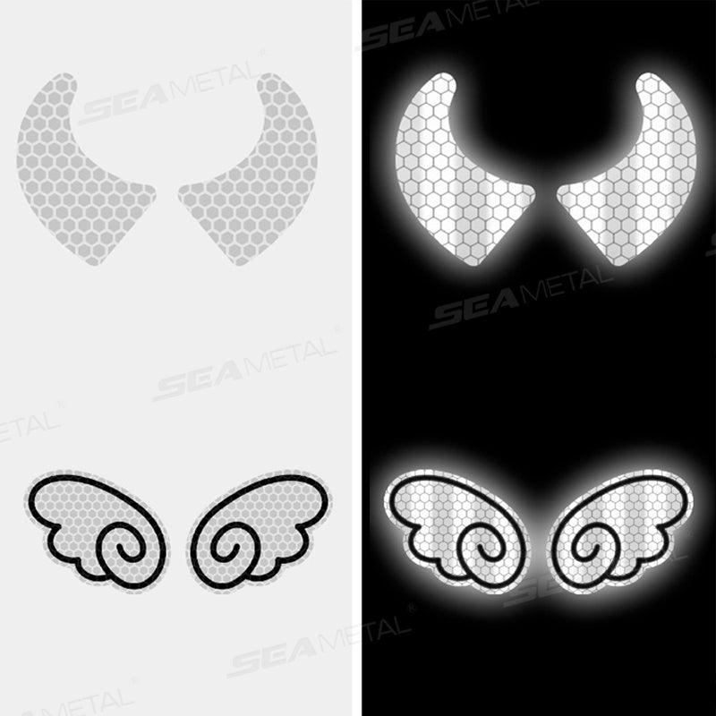 SEAMETAL Reflective Stickers Motorcycle Helmet Decal Arrows Eyes Wings Devil Horns Waterproof Night Warning Sign Exterior Parts