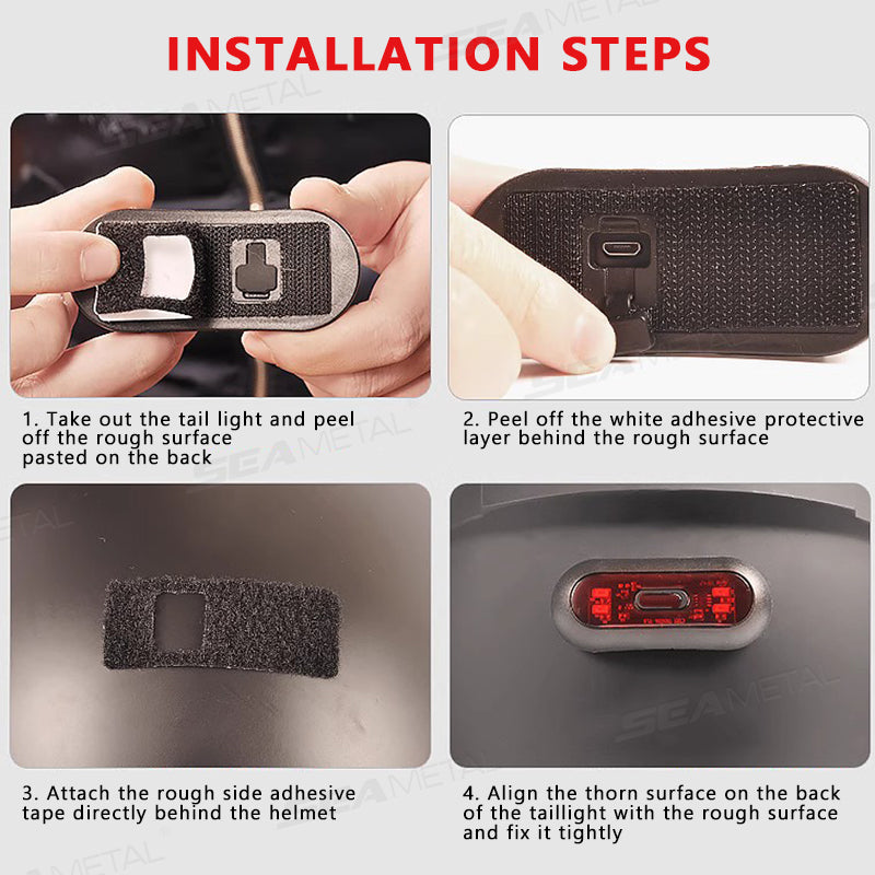 SEAMETAL Motorcycle Helmet Brake Light USB Rechargeable LED Helmet Tail Lights