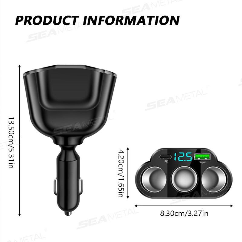SEAMETAL 5 In 1 66W PD Car Cigarette Lighter Adapter 12V-24V Universal Car Charger
