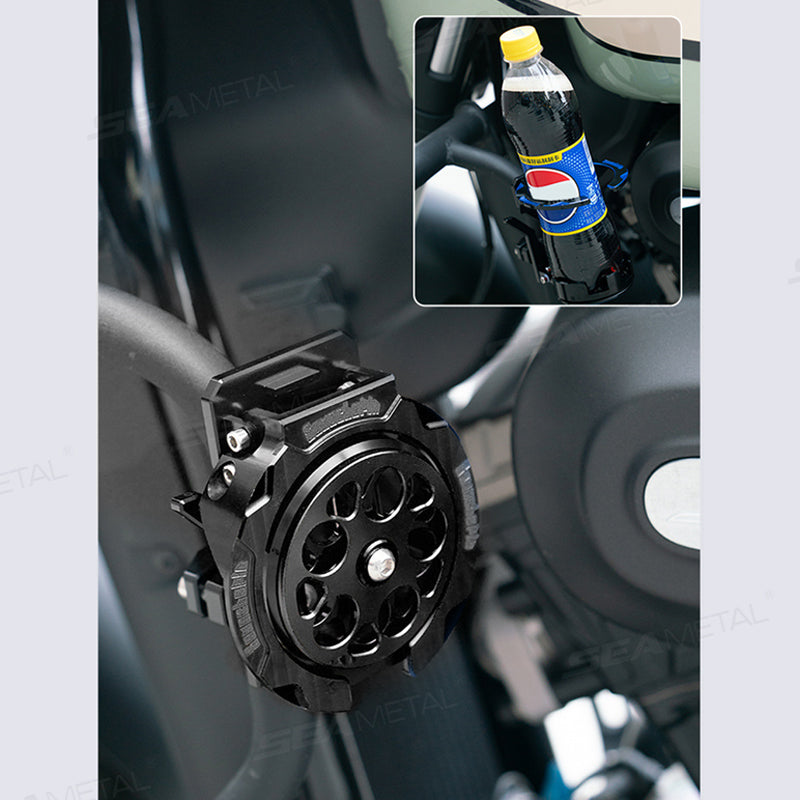 SEAMETAL Foldable Turntable Motorcycle Cup Holder CNC Metal Anti-Vibration Water Cup Bracket Kettle Holder Modified Accessories