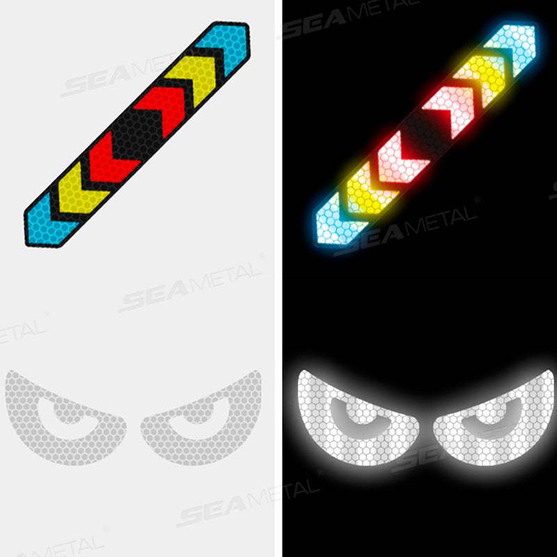 SEAMETAL Reflective Stickers Motorcycle Helmet Decal Arrows Eyes Wings Devil Horns Waterproof Night Warning Sign Exterior Parts