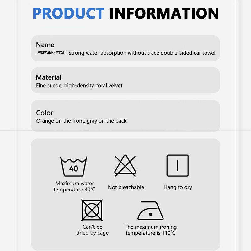 SEAMETAL 500GSM Car Wash Towel Double-sided Suede Car Cleaning Cloth