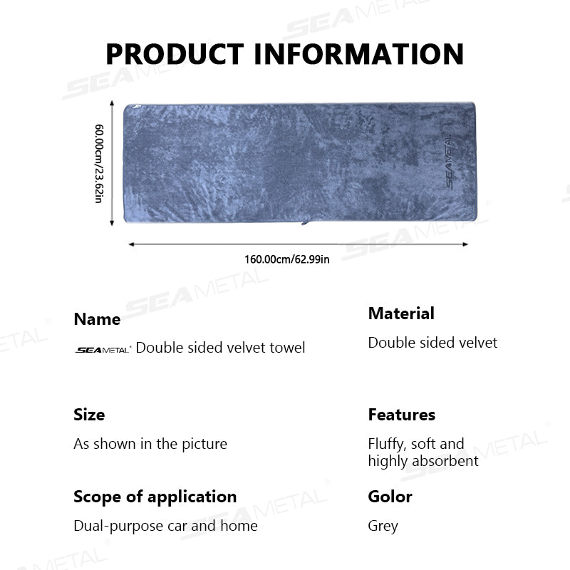 SEAMETSL 60X160CM Car Washing Towel Double Side Velvet Towel Car Drying Towel