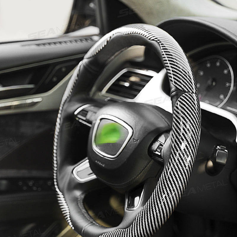 SEAMETAL Carbon Fiber Car Steering Wheel Cover Anti Slip Steering Wheel Protector Cover Durable Wear-resistant