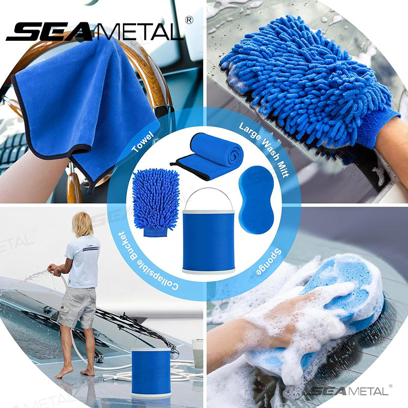 SEAMETAL 13pcs Car Cleaning Brush Set Car Detail Cleaning Gloves with Towel Sponge
