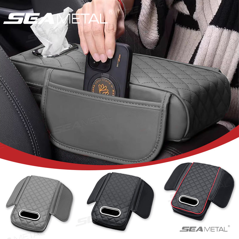 SEAMETAL Universal Car Armrest Console Pad with Tissue Holder Elbow Rest Cushion