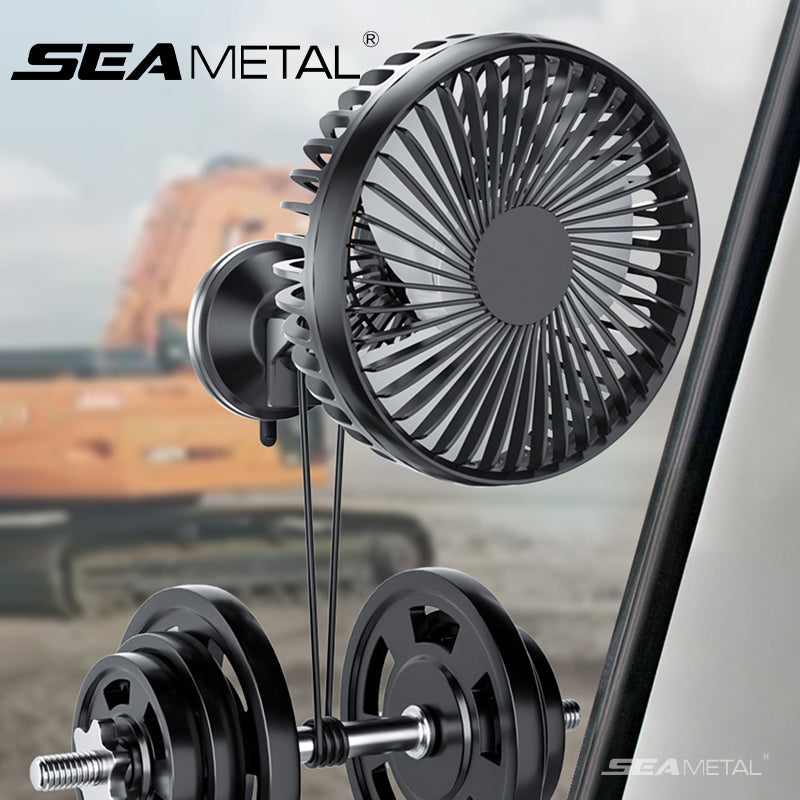 SEAMETAL 12V/24V USB Car Dashboard Cooling Fan with Suction Cup Single Head Fan 360 Degree All-Round Auto Cooler