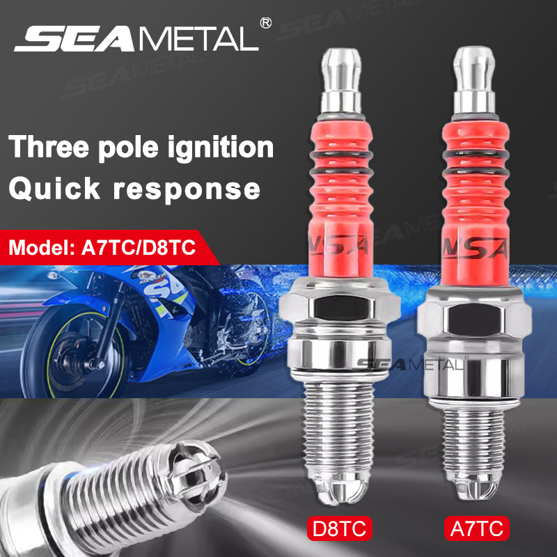 SEAMETAL Racing Spark Plug 3 Triple Electrode A7TC D8TC Fits for GY6 CG 50 70 110 125 150CC Motorcycle Atv Scooter