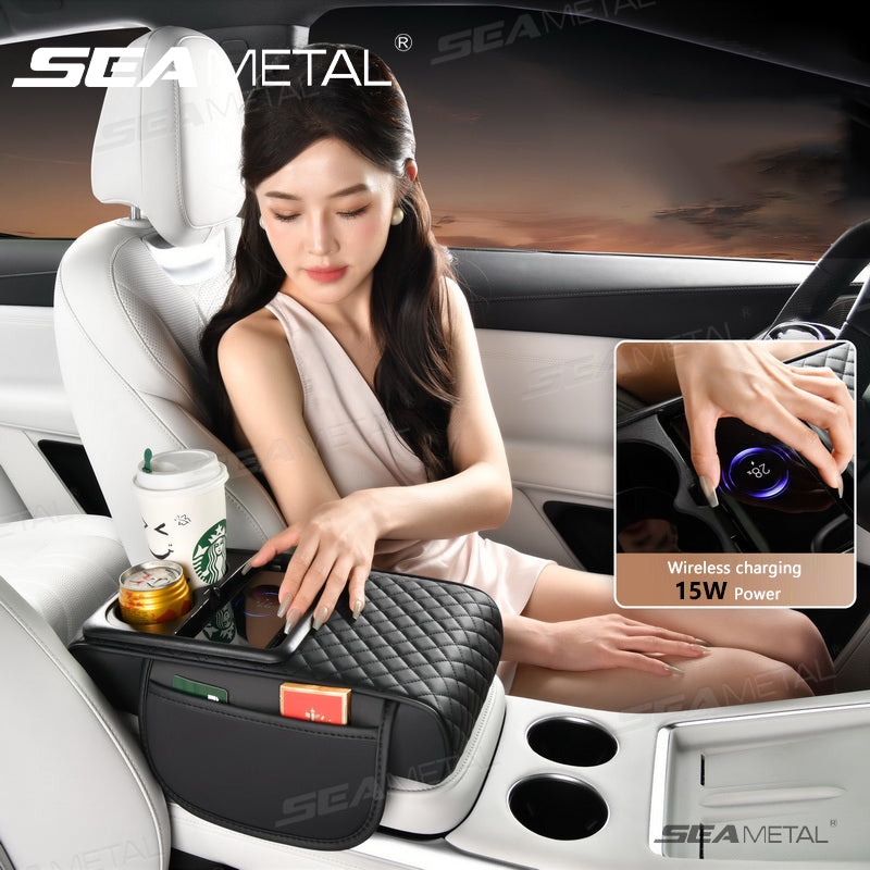 SEAMETAL Car Arm Rest Cushion Thicken High-Density Sponge Center Console Armrest Box Cover Wireless Charging