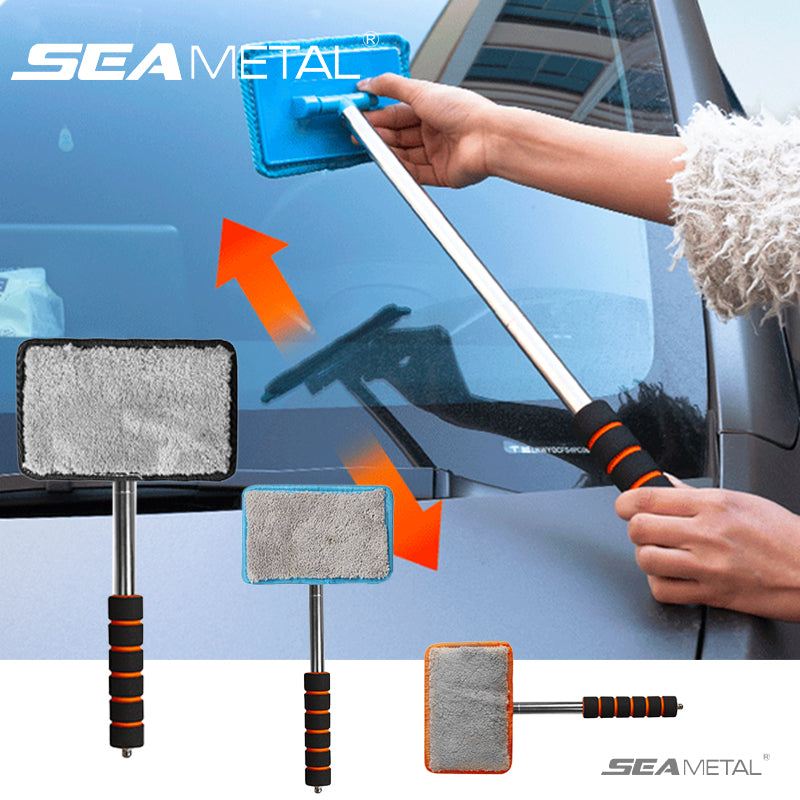 Windshield Cleaner Tool, Car Interior Detailing Cleaning Kit with Extendable Handle Microfiber Pads