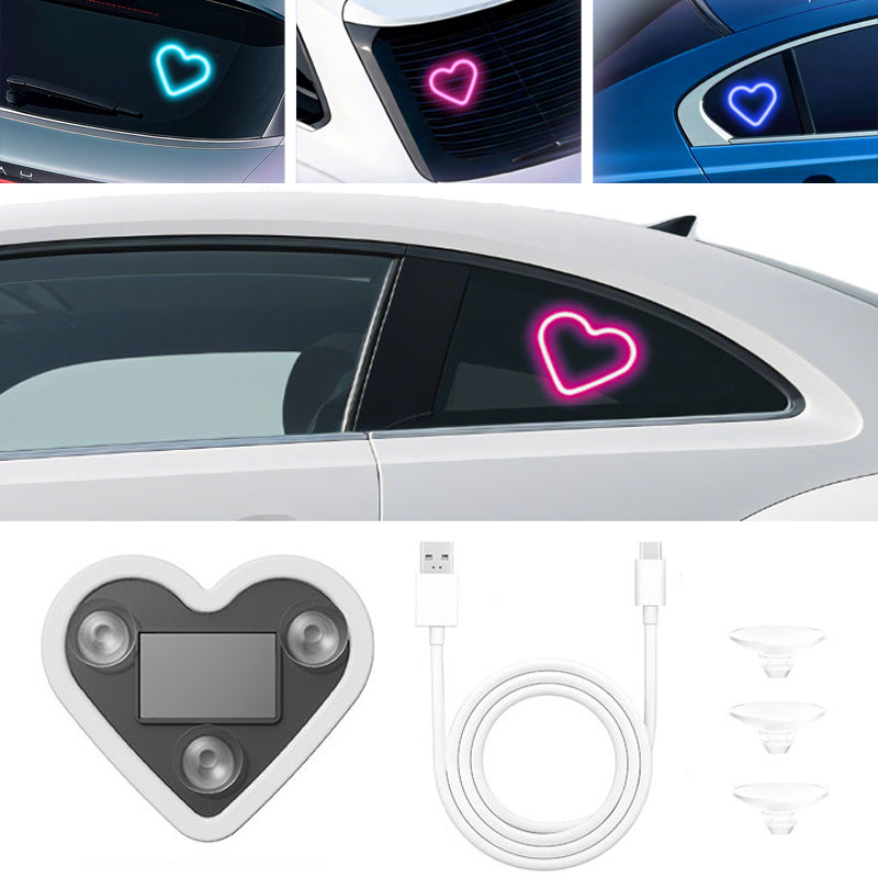 SEAMETAL LED Car Window Ambient Lamp Solar Energy Wiring Free Glowing Heart Atmosphere Neon Light