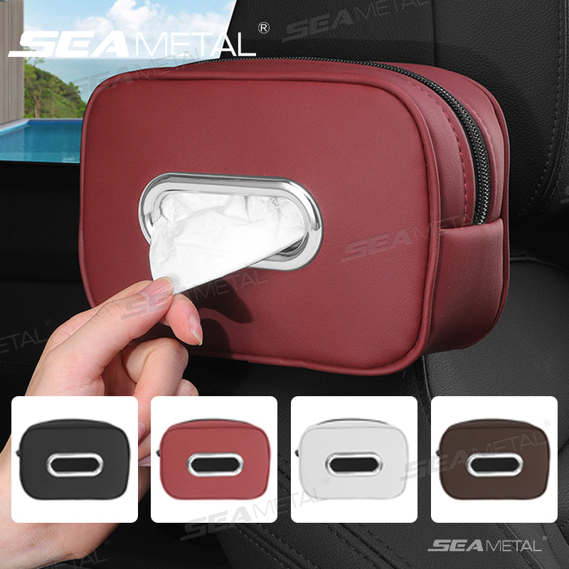 SEAMETAL Multi-Functional PU Leather Car Tissue Box Holder Storage Organizer