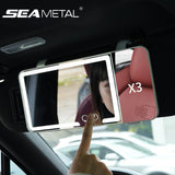 SEAMETAL Car Interior Mirrors Sun Visor Plate LED HD Makeup Mirror with 3X Magnifying 3 Color Light