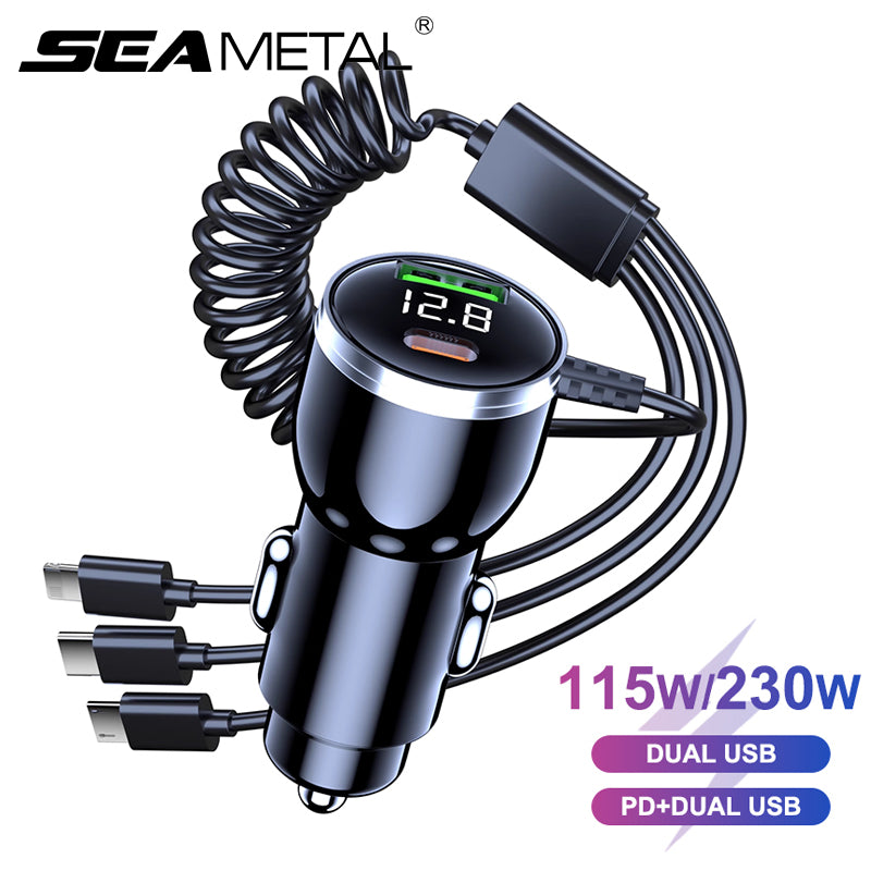SEAMETAL PD Type C QC3.0 Car Charger with 3 In 1 Fast Charging Cable