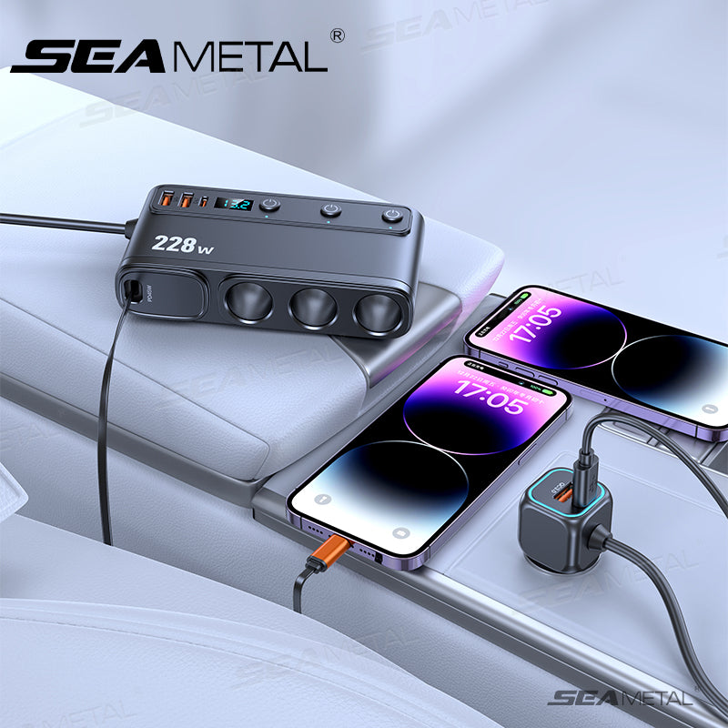 SEAMETAL 9 IN 1 Car Fast Charger Adapter Charge Independent Switches DC Cigarette Outlet PD 3 Socket Cigarette Lighter Splitter