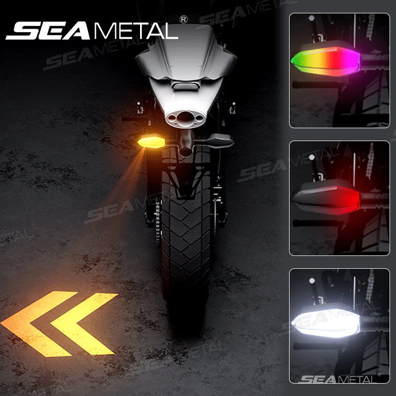 SEAMETAL Motorcycle LED Turn Signal Lamp Projection Sequential Flowing Flash Lights