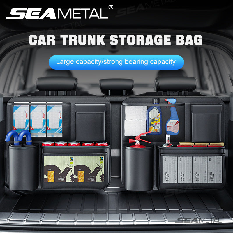 SEAMETAL Durable Black Fabric Car Trunk Organizer with Seat Back Storage