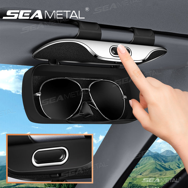 SEAMETAL Car Glasses Box Portable Press Switch Sunglasses Holder Driving Glasses Case Car Sun Visor Lenses Storage Box