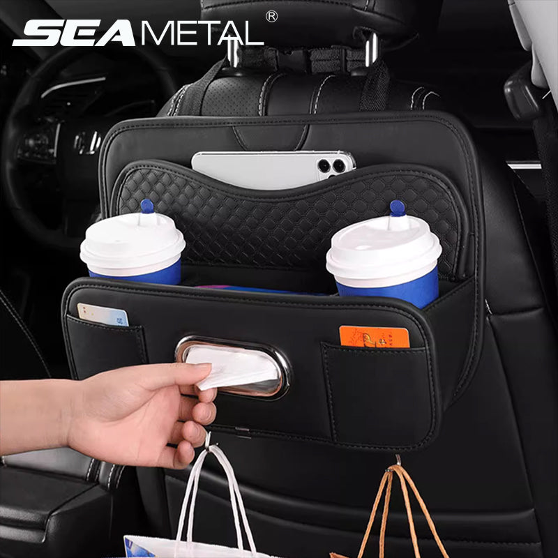 SEAMETAL Car Storage Bag Large Capacity Car Tissue Box Water Cup Holder With Hooks